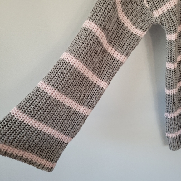 CASLON Mock-neck Grey & Pink Striped Long Sweater - Picture 4 of 9
